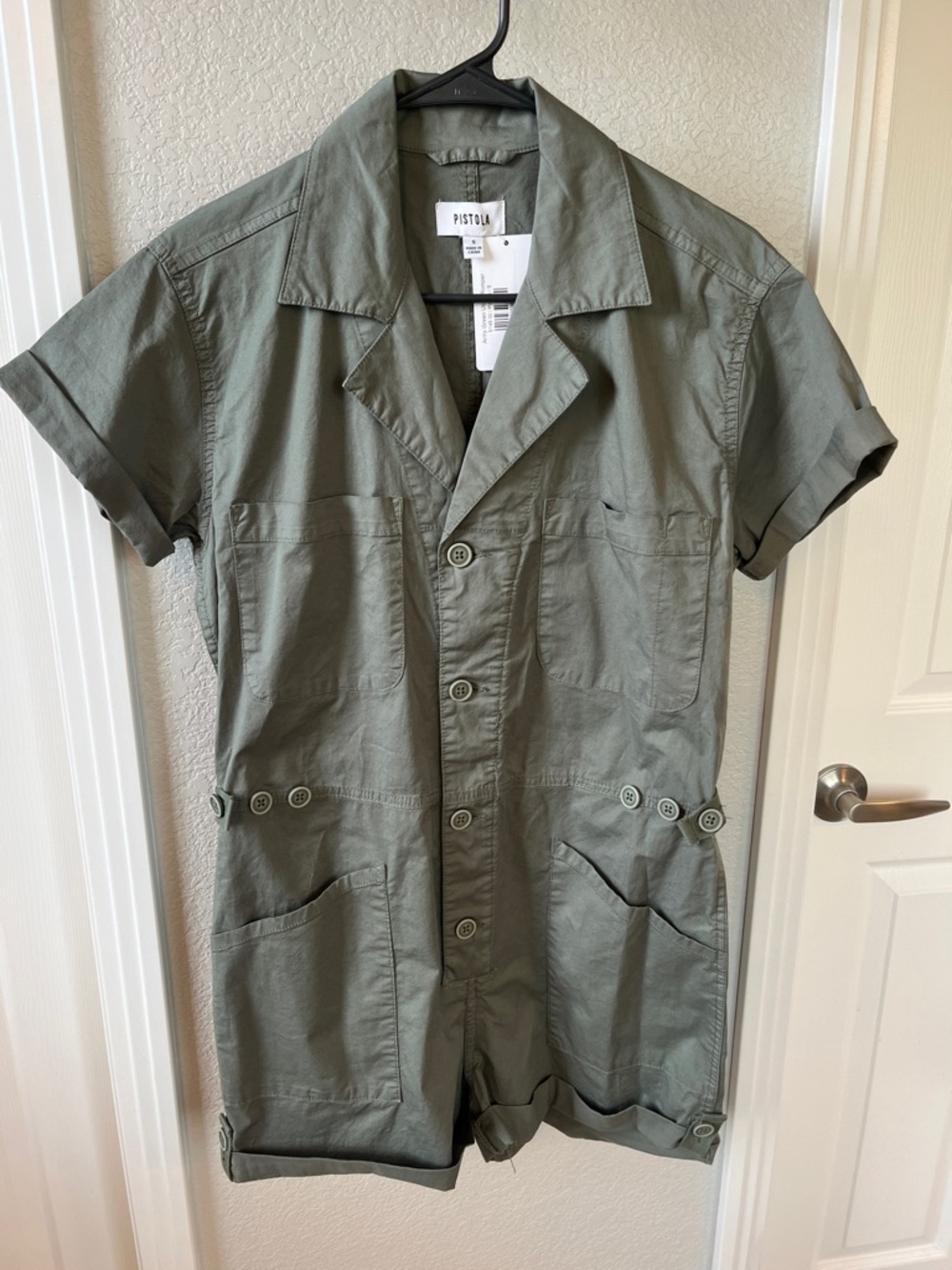 Pistola Short Sleeve army green utility shorts Romper NWT size S